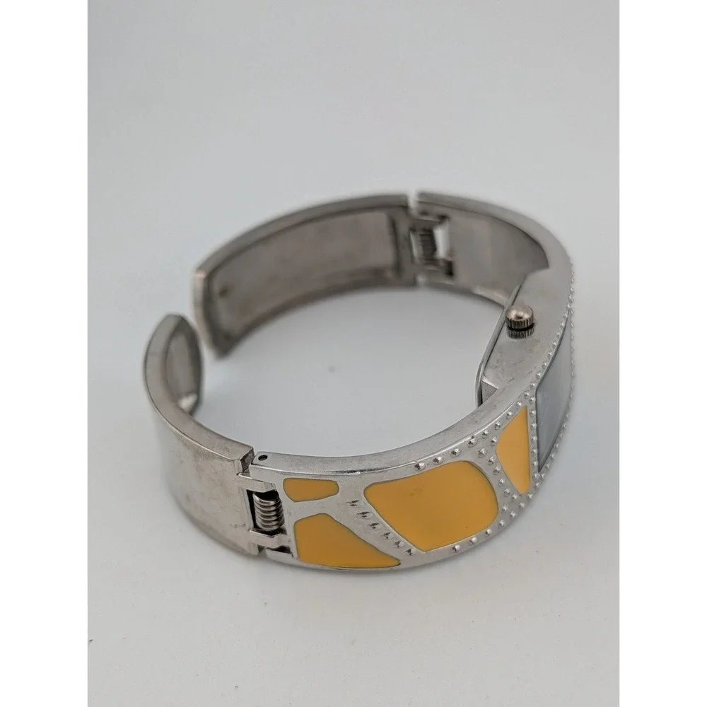 Geneva Enameled Cuff Bracelet Women's Watch 19mm Case Yellow/Silver- New Battery